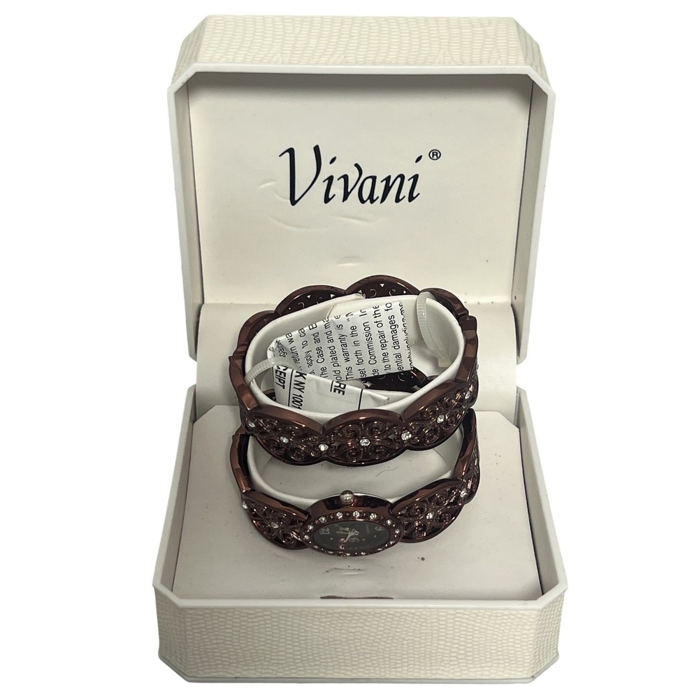 Vivani Women's Brown Bangle Wristwatch with Rhinestones - Quartz Movement - New